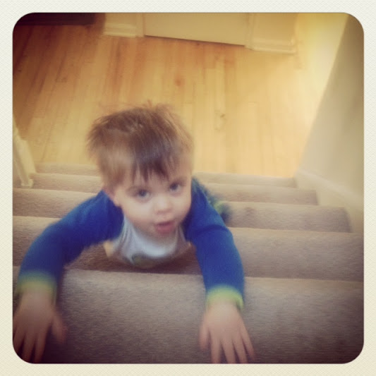 zach going down stairs
